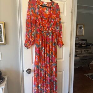 Pink Lily Vibrant Floral Long Sleeve Dress